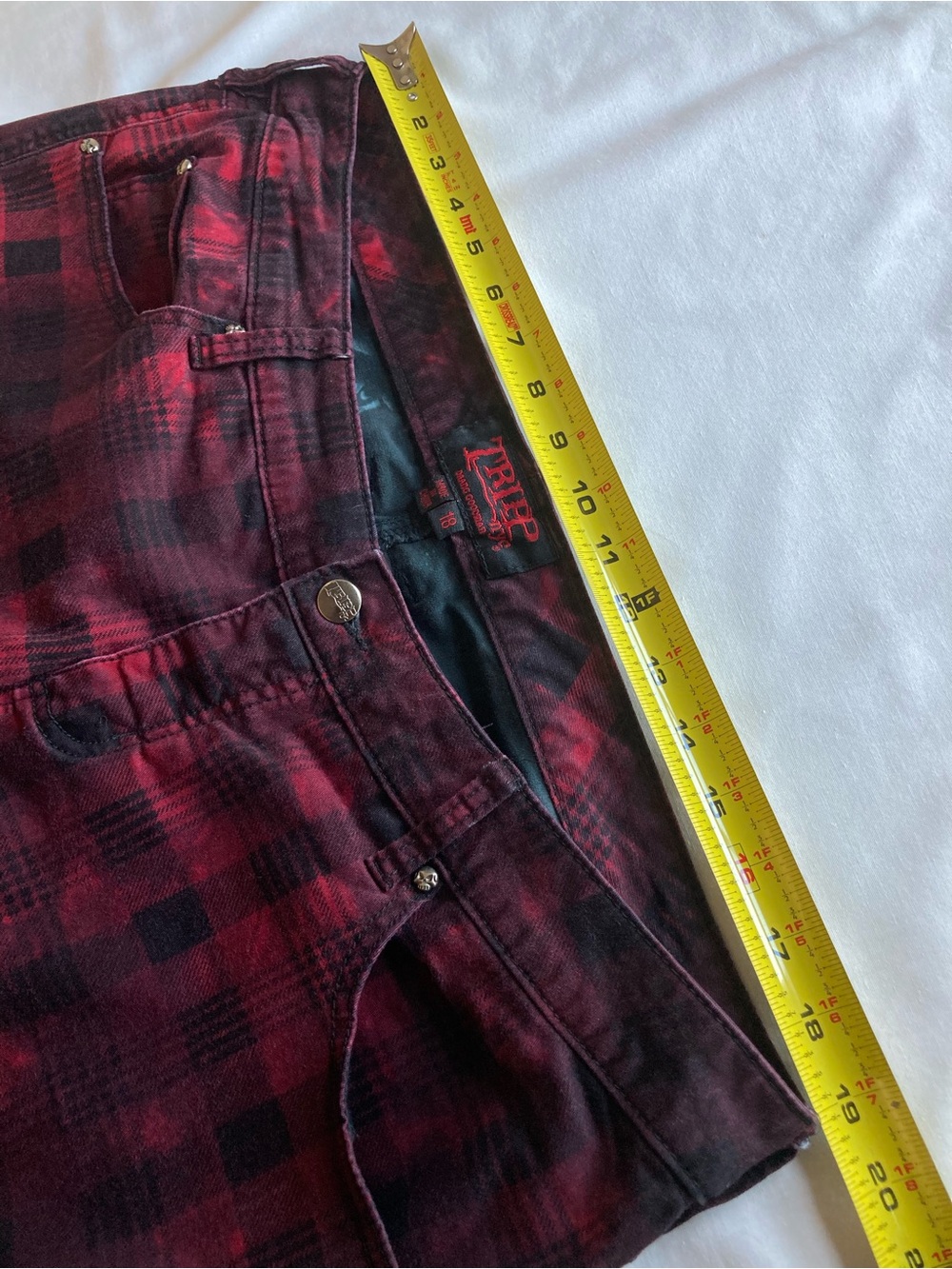 Tripp NYC red plaid distressed tie dye pants jeans Punk grunge goth size 18 - Picture 9 of 16
